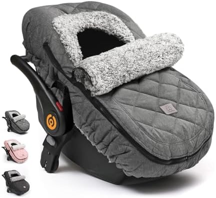 ACRABROS Car Seat Cover Baby: Winter Infant Carseat Canopy for Boy Girl Newborn, Zipper Peeping Window, Warm Cozy Cold Weather Waterproof Fitted, Heather Grey