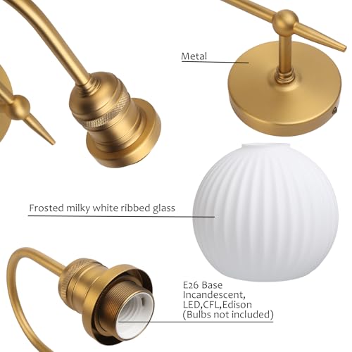 Image of Pathson Milky White Glass Globe Wall Sconce Light, Hardwired Wall Vanity Lighting, Curved Metal Rods Design, Mid-Century Bathroom Wall Lamp Decor for Living Room