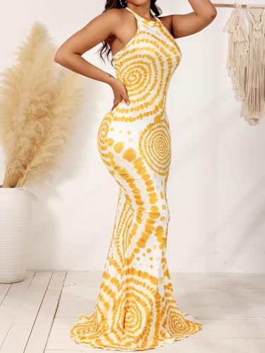 EDITCOZY Women Sexy Bodycon Maxi Dress Tie Dye Beach Summer Dresses Halter Backless Vacation Long Sundress4