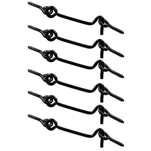 LifCratms 6Pcs Black Cabin Hook and Eye Latch, 2.5\" Swivel Window Hook Gate Door Latch with Mounting Screws for Swivel Window Wood Gate Door