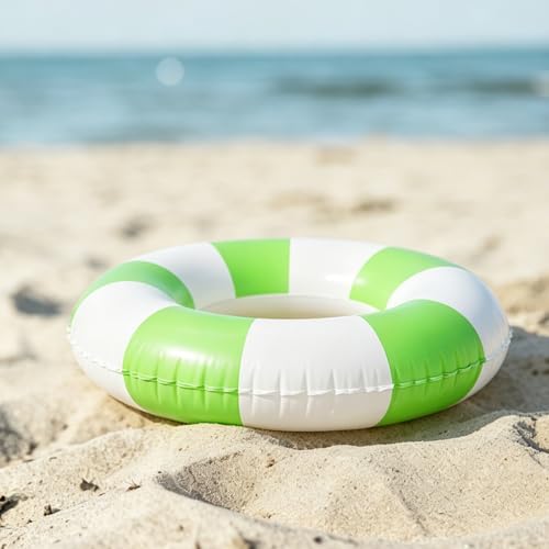Whaline 4 Pcs White Green Inflatable Swimming Float Toys Swim Rings Striped Prints Pool Loungers Tube for Summer Swimming Beach Party, 22.8 Inch by Whaline - Used condition - Image 4
