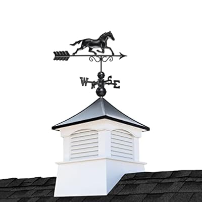 26" Square Coventry Vinyl Cupola with Black Aluminum roof and Black Aluminum Horse Weathervane by Good Directions