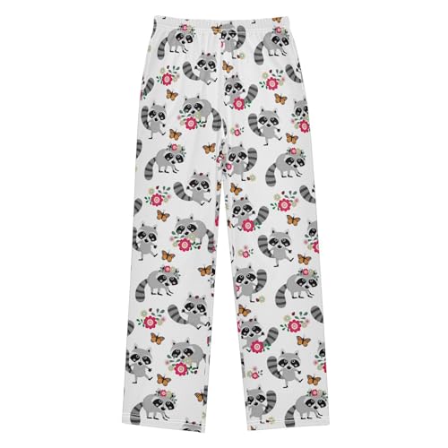 Raccoon Butterfly Floral Boys Long Pants Soft Trousers Elastic Waist Kids Lounge Bottoms with Pockets S-XL