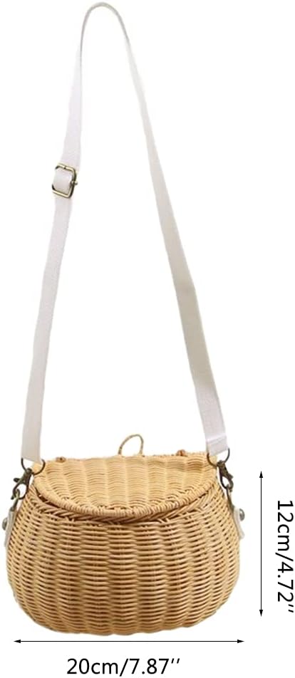 Portable Rattan Basket Shoulder Bag with Long Strap Kids Woven Basket Bag Handwoven Picnic Messenger Photography Props
