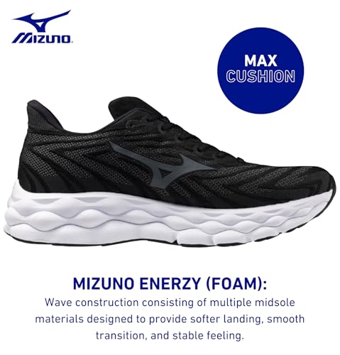 ميزونو حذاء جري ويف سكاي 8 للرجال بلون اسود ورمادي معدني، مقاس 44.5 EU