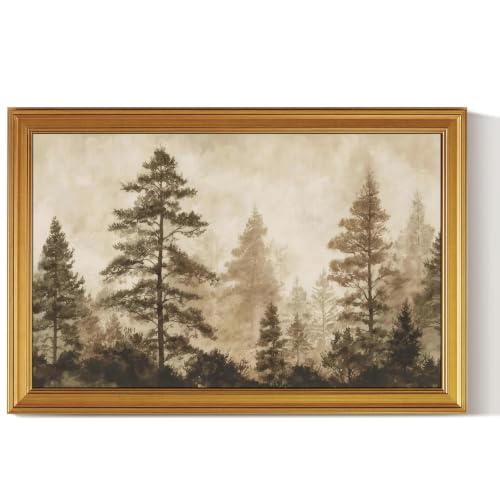 Image of Large Gold Framed Wall Art, Landscape Wall Decor - Misty Pines -24 x 36 IN