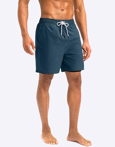 G Gradual Mens Swim Trunks With Compression Liner 5 Inch Inseam Quick Dry Bathing Suits With Zipper Pocket-No Thigh Chafing(Dark Blue,S) #TOP1