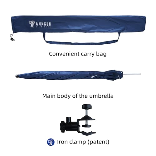 Image of AMMSUN XL Chair Umbrella with Universal Clamp Adjustable 47 inches and 360-degree Swivel UPF 50+, Portable Clamp on Camping or Beach Chair, Stroller, Wheelchair, Golf cart, Navy Blue, Large-sized