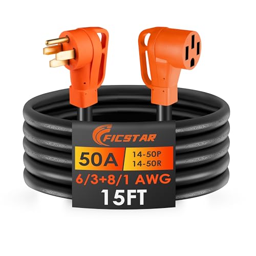 Ficstar 15FT 50 Amp RV Extension Cord Outdoor, NEMA 14-50P to 14-50R