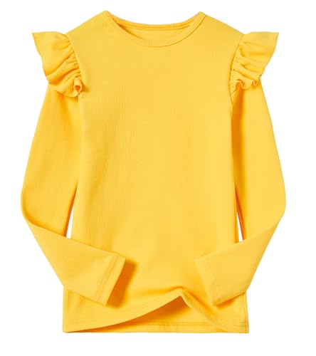 Girls Long Sleeve T-Shirt Cotton Rib-Knit Tees Toddler Stretch Basic Warm Round Neck Tops