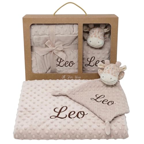 Imagen de SticTag Pack Manta Bebé Personalizada con Nombre Bordado con Doudou Crochet Regalo Personalizado Bebe Recién Nacido Niño Niña Mantita Suave 110x80 cm Dou Dou 25x25 cm Apego Baby Shower Bautizo