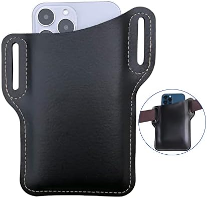 Faux Leather Phone Holster Sheath, Maezar Belt Loop Waist Carrying Pouch Case for iPhone 14 Pro Max, 14 Pro,13 Pro Max, Galaxy Note 20 Ultra, S22 Ultra,Motorola Edge, Universal Phone Holder Case-Black