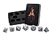 Forged Dice Co. Metal Dice Compatible with RPG games like Dungeons and Dragons, DnD, and Pathfinder (Battle Steel w/ Blue Numbers Set of 7 Polyhedral w/ Tin, Set of 7 Polyhedral w/ Tin)