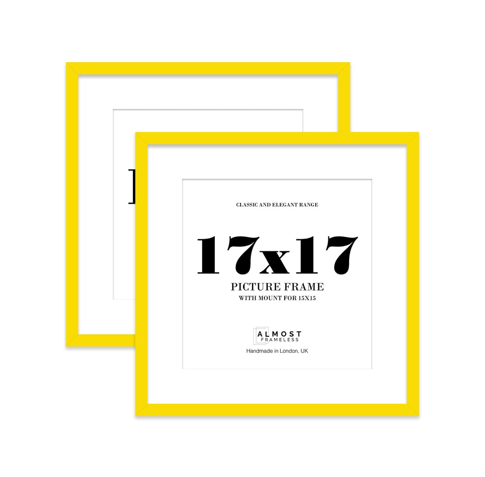 17x17 Yellow Picture Frame with Mount for 15x15 Photos, Prints - Modern Square Wall Frame, Set of 2
