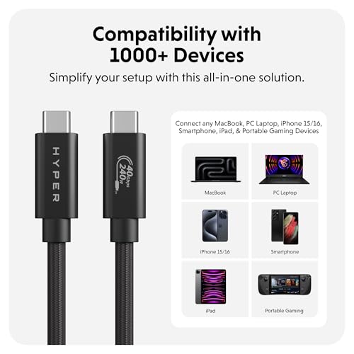HyperDrive Next USB4 Type-C Performance Charging Cable — USB C Charging w/ 40Gbps Data Transfer, 240W Power Delivery, Fast Charge, 8K Video Support (4ft/1.2m - Black) by Hyper - Image 6