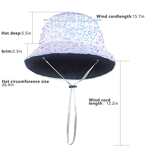 Bucket Hat For Women Beach Sun Hats Sequin White Aesthetic Fishing Cap For Girls Teens, Womens Fashion Packable Cotton Outdoor Caps With Wind Rope For Party #TOP3