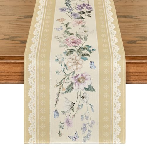 Artoid Mode Yellow Printed Lace Spring Table Runner Home Decor 13x72 Inch