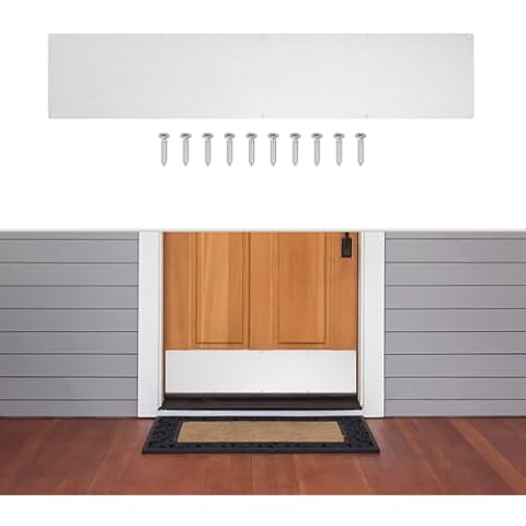 GLOKUUCA 1 Pcs Door Kick Plates - 6 x 34 Inches Kick Plates for Exterior Interior Doors Protection Decor, 1.5mm (1/16 Inch) Thickness Rectangular Aluminum Door Push Plate (Silver) Cover