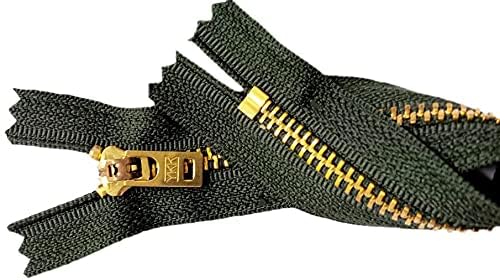 #5 Brass Jeans/Pants Medium Weight YKK Zippers - Color: Pine Forest Green #S908 - Choose Your Length - Made in The United States (1 Zipper Per Pack) (4" Inches)