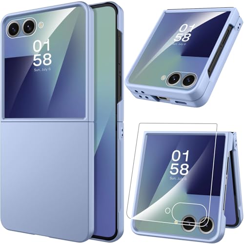 Miimall Slim Case for Flip 7 Samsung with Screen Protector,Thin Slim Shockproof Drop-Proof Anti-Scratches Nonslip Grip Full Body Matte Polycarbonate Protective Phone Cover for Samsung Z Flip 7,Liblue - image 1