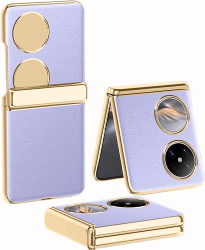 TECSHINE Mobile Phone Case for Huawei Pocket2 Folding Screen Phone. Hinge, Leather Cover Shell for Huaweipocket2 Cell Phone -Purple