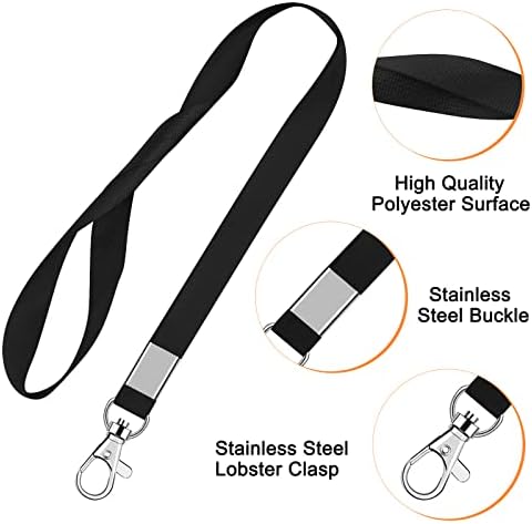 10 Pcs Landyard Neck Strap, Office Lanyard, Nylon Neck Strap,Flat Neck Lanyards with Swivel Hook for ID Card Badge Holders, Keys, Whistles (Black)