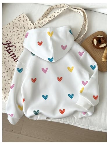 OYOANGLE Girl's Cute Heart Print Long Sleeve Hoodie Drop Shoulder Pullover Hooded Sweatshirts2