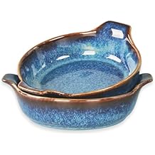Ceramics Au Gratin baking Dishes Set of 2, Baking Tray Bake ware, 34 oz Ramekins, for Pie Pan, Appetizer, Tart, Dessert, Quiche, Oven Small dish, individual dishes, Deep Round 9.6 Inch