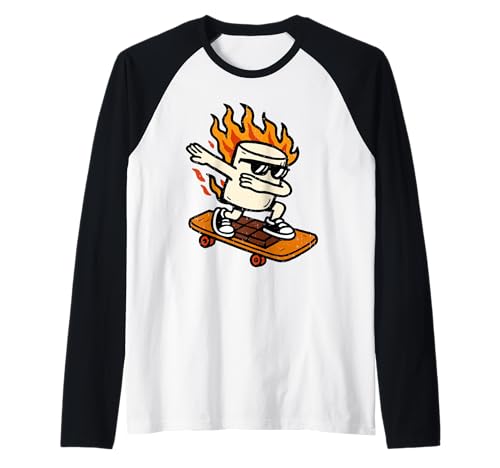 Dabbing Smore Marshmallow Skateboard Dab Dance Camping Raglan Baseball Tee