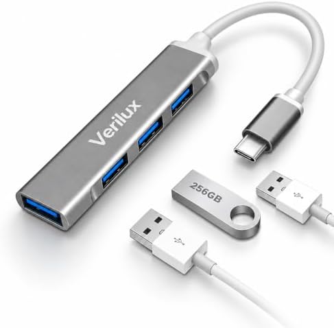 Verilux Type C Hub 4 Port USB 3.0 Multiport Adapter for Laptop