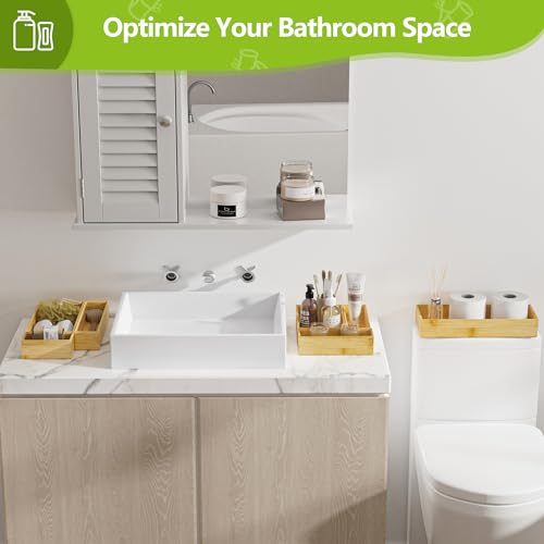 Greatseas Silverware Drawer Organizer Tray, 4 PCS Kitchen Drawer Organizer for Utensil Cutlery, Small Bamboo Drawer Organizer for Kitchen Organizers and Storage, Bathroom, Office Desk, Makeup