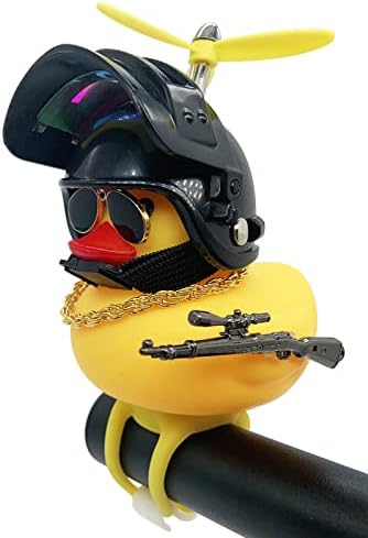 Bike Bell Duck Bike Accessories for Adult Bikes for Kids Bicycle Bell Funny Handlebar Duck with Helmet with Propeller with Light 1 Set Black