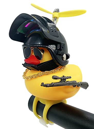 Bike Bell Duck Bike Accessories For Adult Bikes For Kids Bicycle Bell Funny Handlebar Duck With Helmet With Propeller With Light 1 Set Black #TOP28