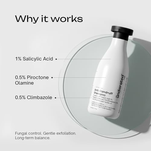Image of Underated Anti-Dandruff Shampoo for Women & Men | Salicylic Acid, Piroctone Olamine & Climbazole | With Tea Tree Oil, Pro-Vitamin B5 & Rosemary | SLS-Free | Controls Hair Fall & Flakes | 200g