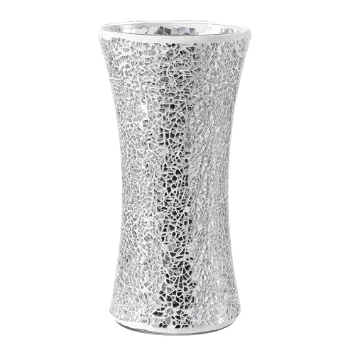 Decorative Mosaic Glass Vase, 5x10 Inches, Crackled Design Table Centerpiece