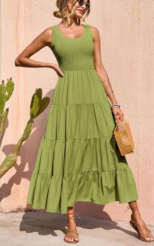 Image of PRETTYGARDEN Women's 2026 Casual Loose Plain Maxi Sundress Smocked Tank Dress Sleeveless Summer Beach Tiered Long Dresses
