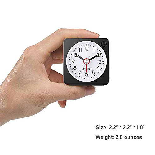 Image of Travel Analog Alarm Clock, 2.25 inch, Ultra Small Clock with Snooze and Light Function, Super Silent Non Ticking, Battery Operated, Easy Setting