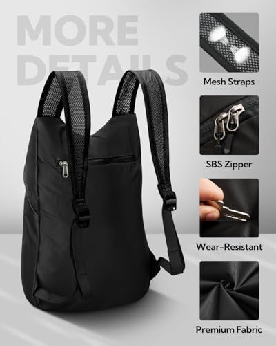 WATERFLY Faltbarer Rucksack Klein 15L: Ultraleicht Wanderrucksack Packable Tagesrucksack Sportliche Backpack Lightweight Daypack für Wandern Fahrrad Outdoor Trekking Herren Damen