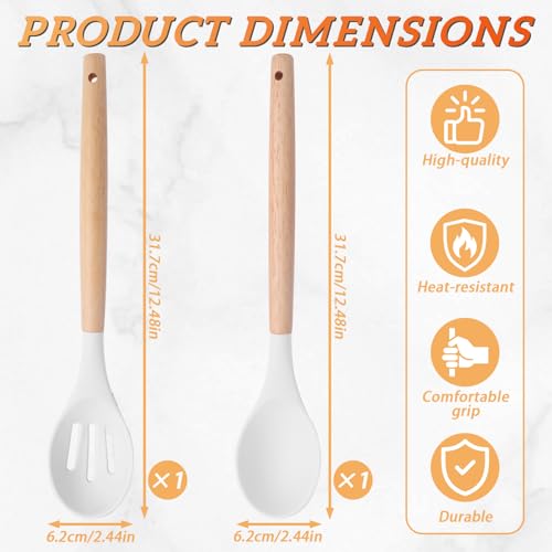 Cucharas de cocina de silicona resistentes al calor con mango ergonómico de madera 3
