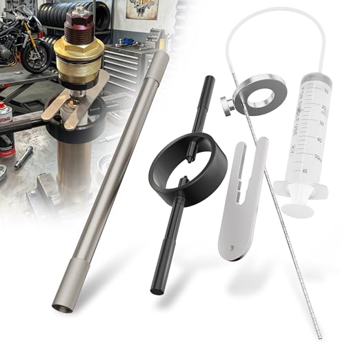 Motorcycle Fork Service Tool Kit,All-in-One with Fork Spring Compressor,Fork Oil Level Tool,Damper Rod Bleed Tool For Most Regular Cartridge And Inverted Forks., Pro-Grade for DIY Enthusiasts