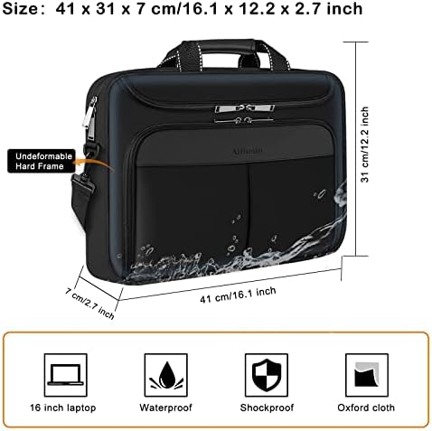 Alfheim Laptop Bag, 16 inch 900D Waterproof Protective Messenger Briefcase Bag with Adjustable Shoulder Strap, Multifuntional Shoulder bag for Men Women School/Travel/Business(Black)