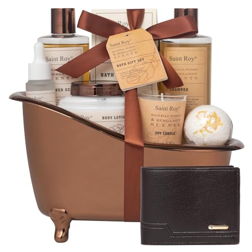 Image of Fathers Day Gifts for Men Dad Birthday Gifts Spa Kit Cedar & Bergamot Scents Bath Gift Set and Shower Gift Bath and Body Gift Basket Set Mans Gift Bath Spa Kit Spa Baskets, Home Spa Care Men Gift set
