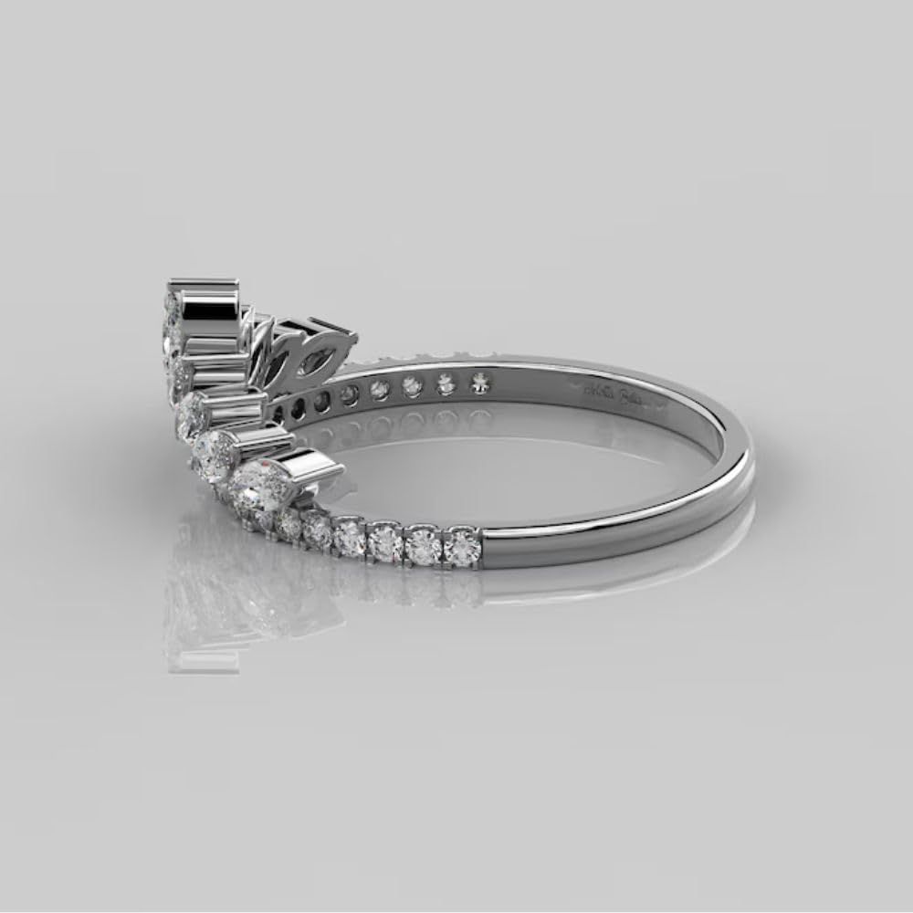 1.20 Ct Marquise Cut Diamond Dainty Elegant Princess Tiara Petal Crown Wedding Ring For Women 14K Gold Plated 925 Sterling Silver Handmade Minimalist Matching Anniversary Band Gift For Her