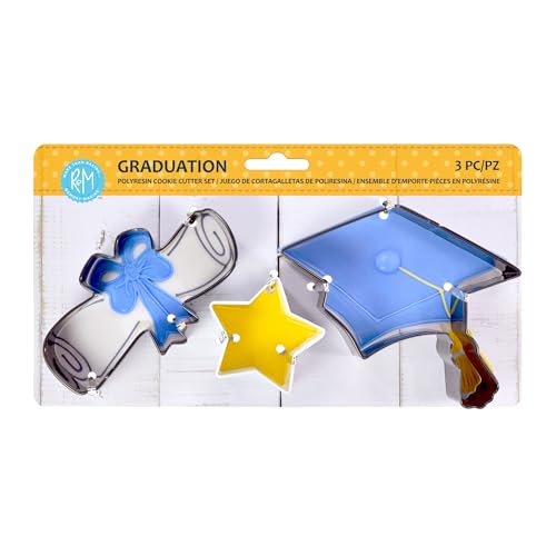 R&M Graduation Cookie Cutter Gift Set. Includes Diploma, Star and Graduation Cap. 3-Piece Set, Black, White by R&M - Used condition - US$10.24