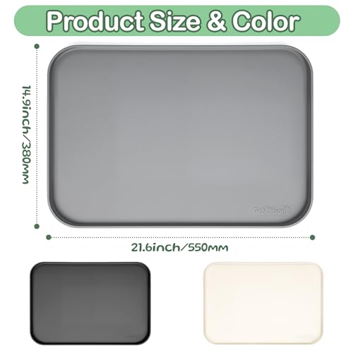 Greatbond 100% Waterproof Silicone Pet Feeding Mat,Warped Resistant Raised Edge BPA-Free Dog Cat Food Mats, Non-Slip Pet Placemat with High Lip to Prevent Spills, Dishwasher Safe, 21.5"x14" Grey — view 4