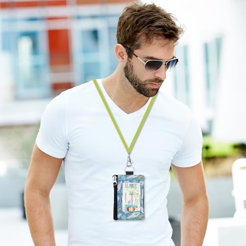 Image of Minimalist RFID Wallet with Lanyard, Multi-functional ID Case with 2 Zipper Pockets and Key Chain for Men and Women, Tactical Badge Pouch Cards Holder, Coin Purse for Travel Sports - Two-Tone
