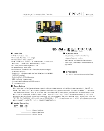 Alimentation EPP-200-12 à sortie unique tension stable contre coupure
