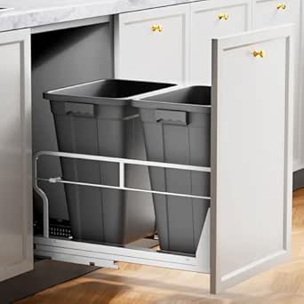 Insputer Double 40QT Under Cabinet Pull-Out Trash Can with Soft-Close Slides