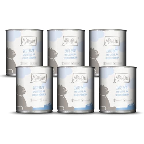 MjAMjAM - Premium Nassfutter für Katzen - zarte Ente & Geflügel an leckeren Möhrchen, 6er Pack (6 x 800 g), getreidefrei mit extra viel Fleisch