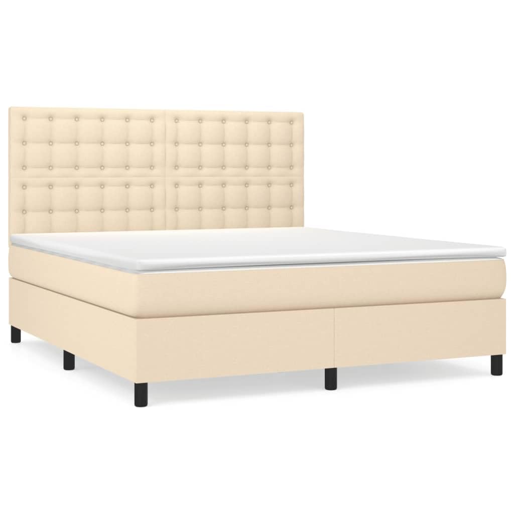 Cama con somier de color crema, 180 x 200 cm, con colchón y top, cabecero de tela regulable en altura para dormitorio, habitación de invitados, accesorios para el hogar